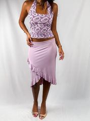 Enzo Loco Paris 2000s Lavender Ruffle Hem Skirt & Halter Top Set - XS/S
