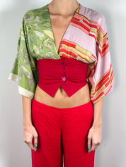 Reworked Silk Scarf Kimono Wrap Top - XS