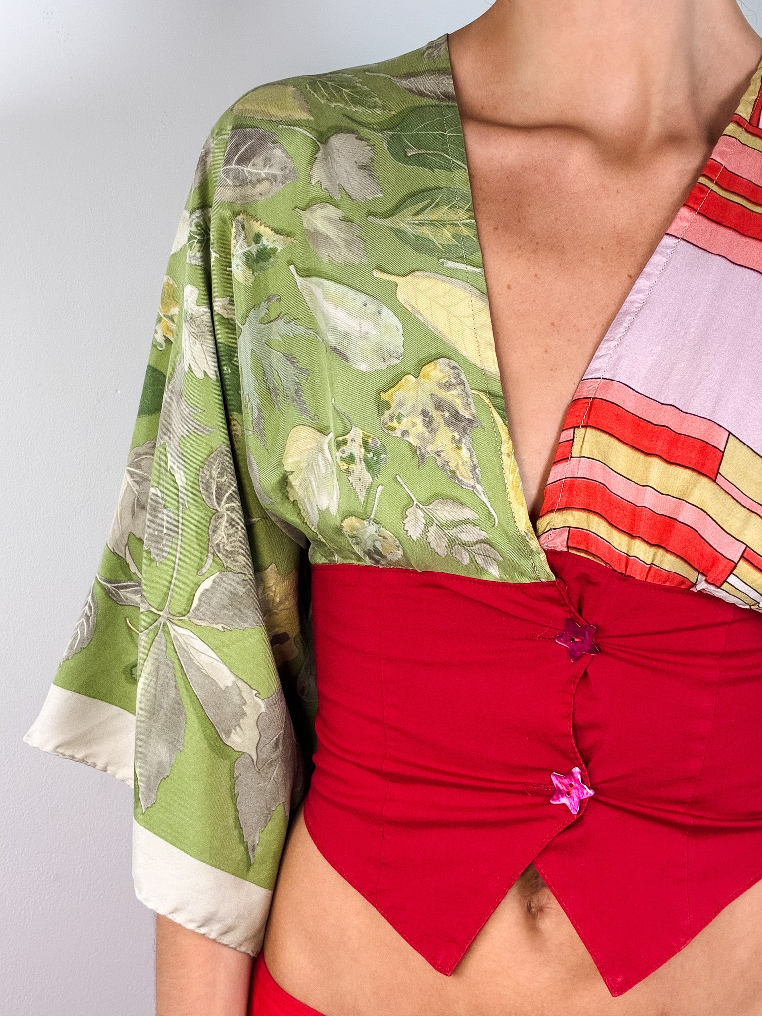Reworked Silk Scarf Kimono Wrap Top - XS