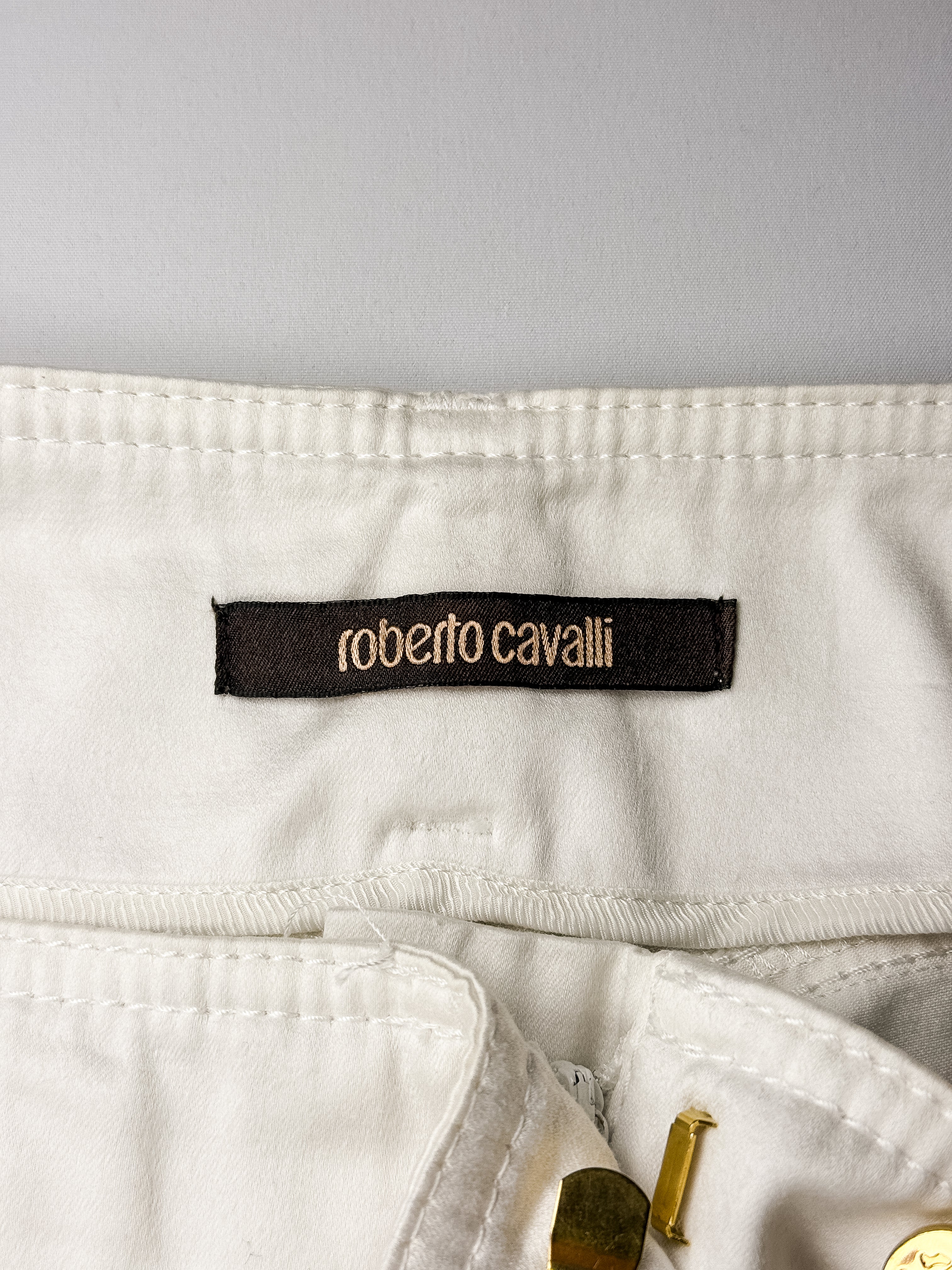 Roberto Cavalli 2000s White Low-Rise Flare Trousers - S