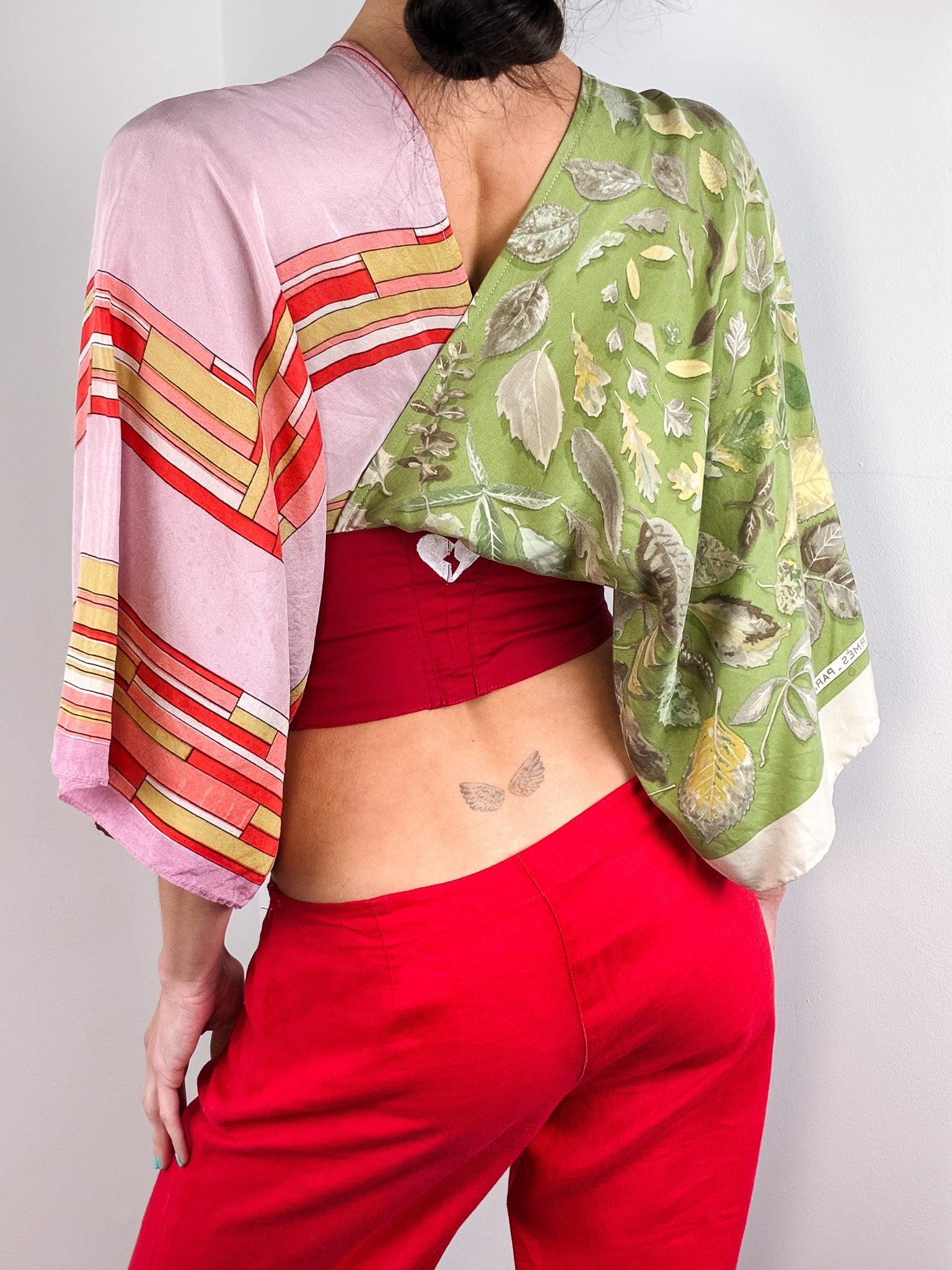 Reworked Silk Scarf Kimono Wrap Top - XS