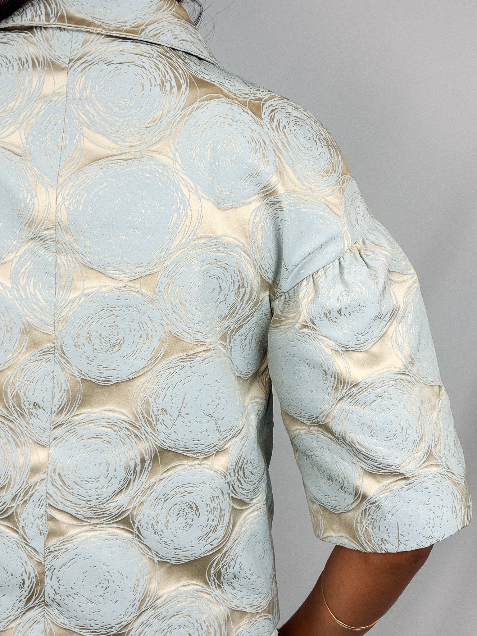Luisa Spagnoli 2000s Cream & Blue Jacquard Rose Cropped Jacket - XS