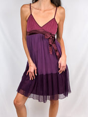 Miss Sixty 2000s Wine & Purple Chiffon Tie-Waist Mini Dress - M