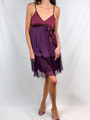 Miss Sixty 2000s Wine & Purple Chiffon Tie-Waist Mini Dress - M