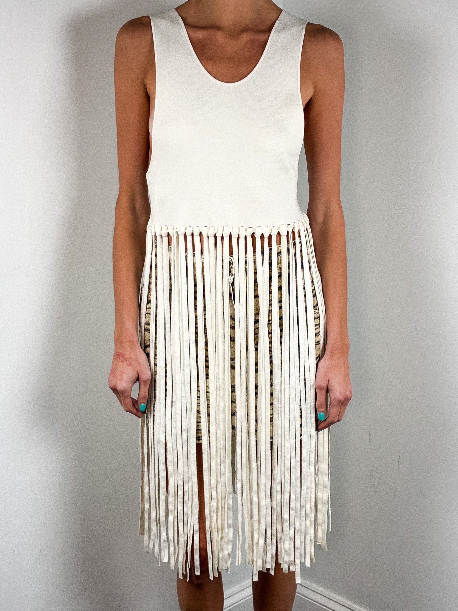 Philosophy di Lorenzo Serafini Cream Knit Macramé Fringe Open Back Top - XS/S