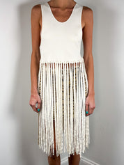 Philosophy di Lorenzo Serafini Cream Knit Macramé Fringe Open Back Top - XS/S