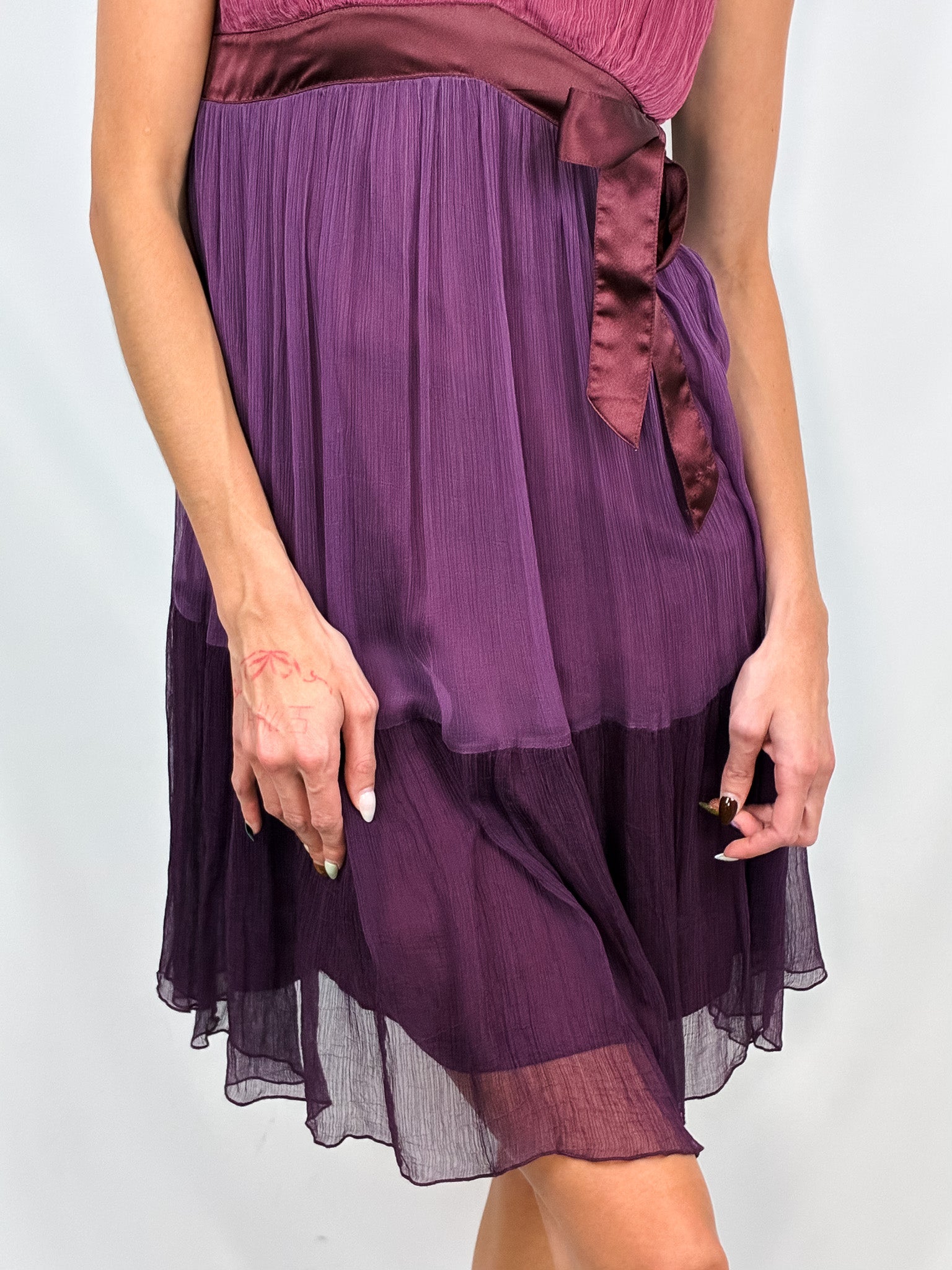 Miss Sixty 2000s Wine & Purple Chiffon Tie-Waist Mini Dress - M