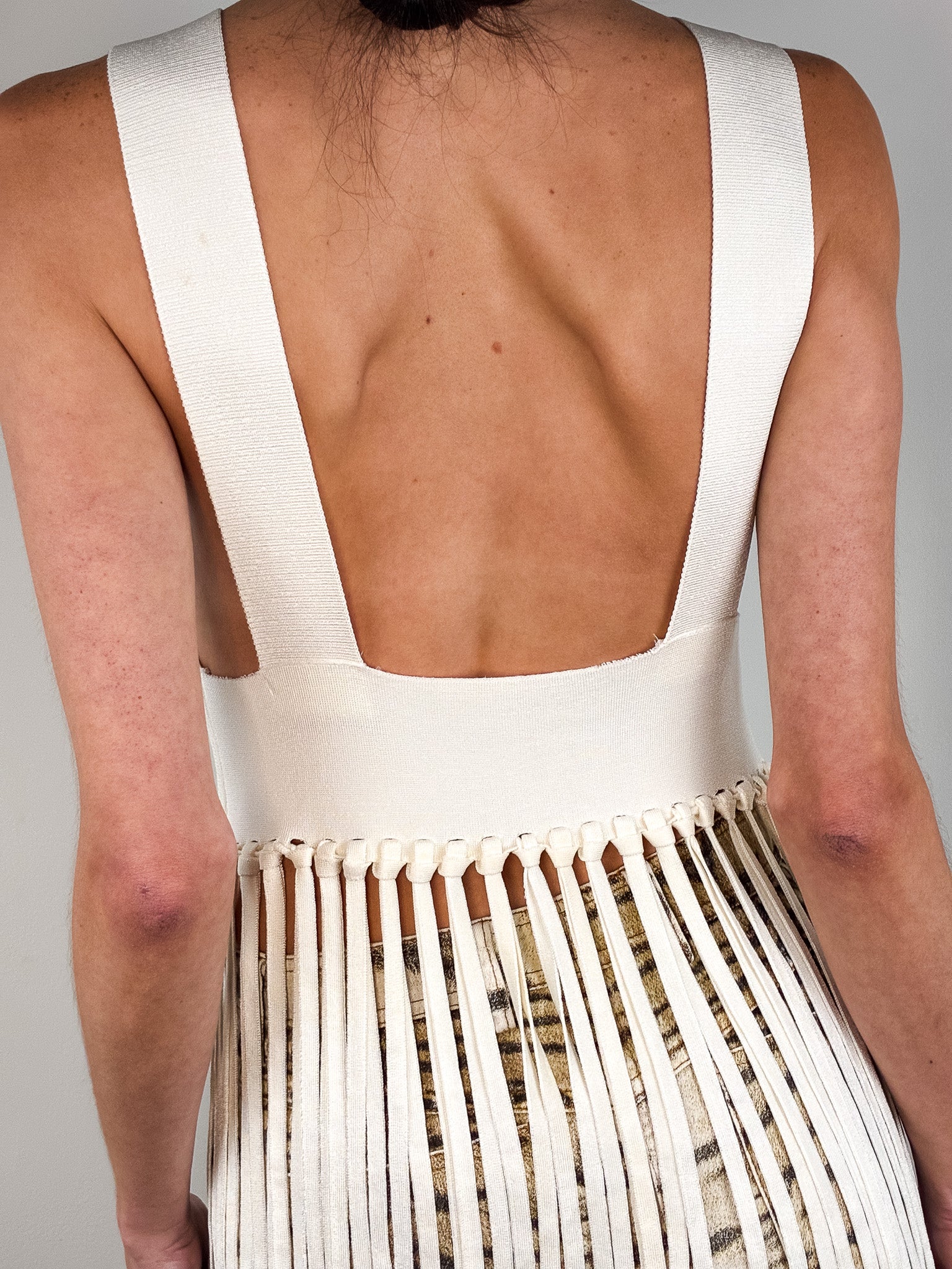 Philosophy di Lorenzo Serafini Cream Knit Macramé Fringe Open Back Top - XS/S