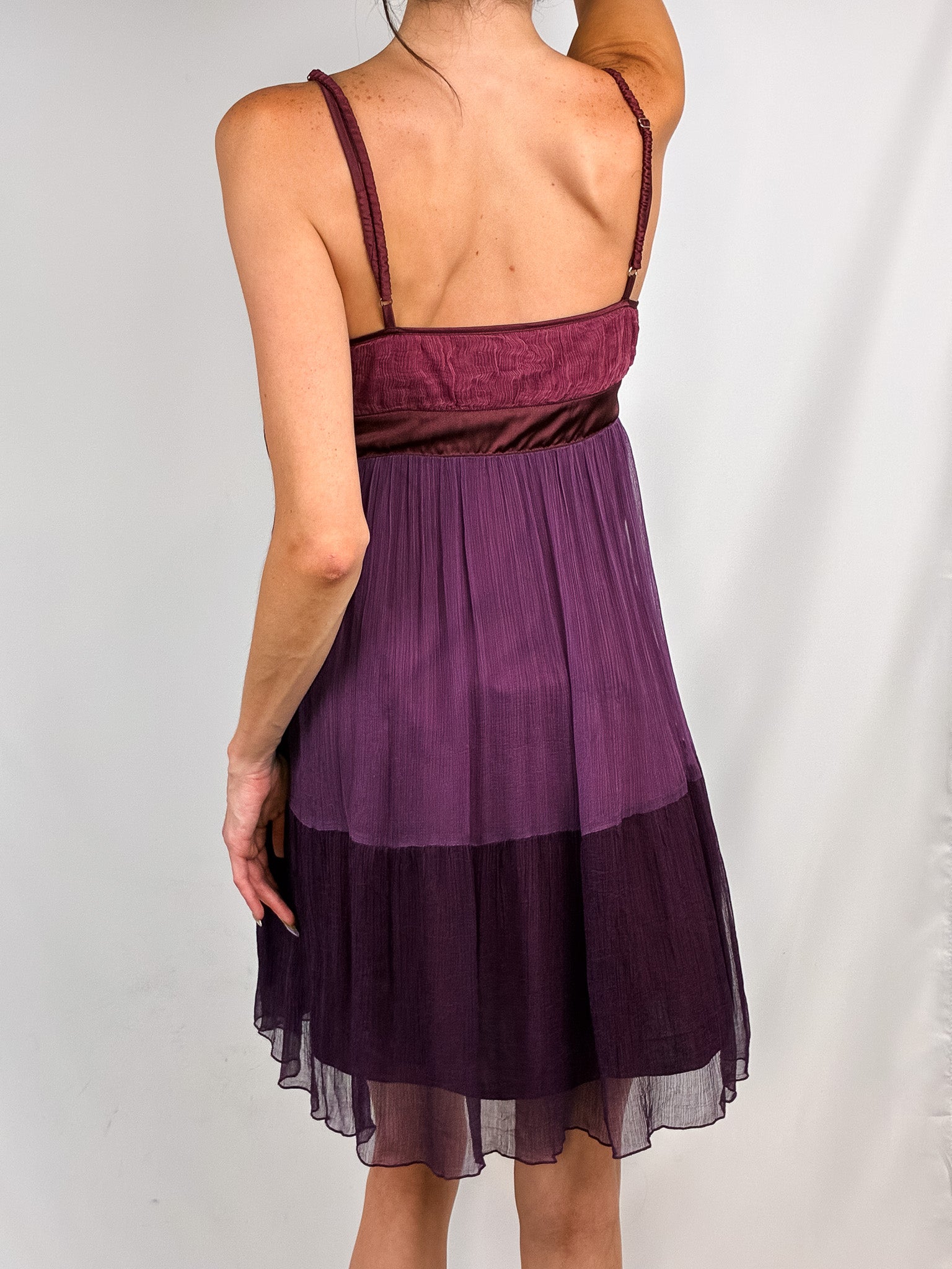 Miss Sixty 2000s Wine & Purple Chiffon Tie-Waist Mini Dress