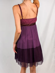 Miss Sixty 2000s Wine & Purple Chiffon Tie-Waist Mini Dress - M