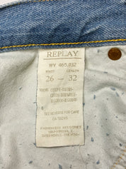 Replay 2000s Light Wash Wave-Panel Distressed Flare Jeans - W26