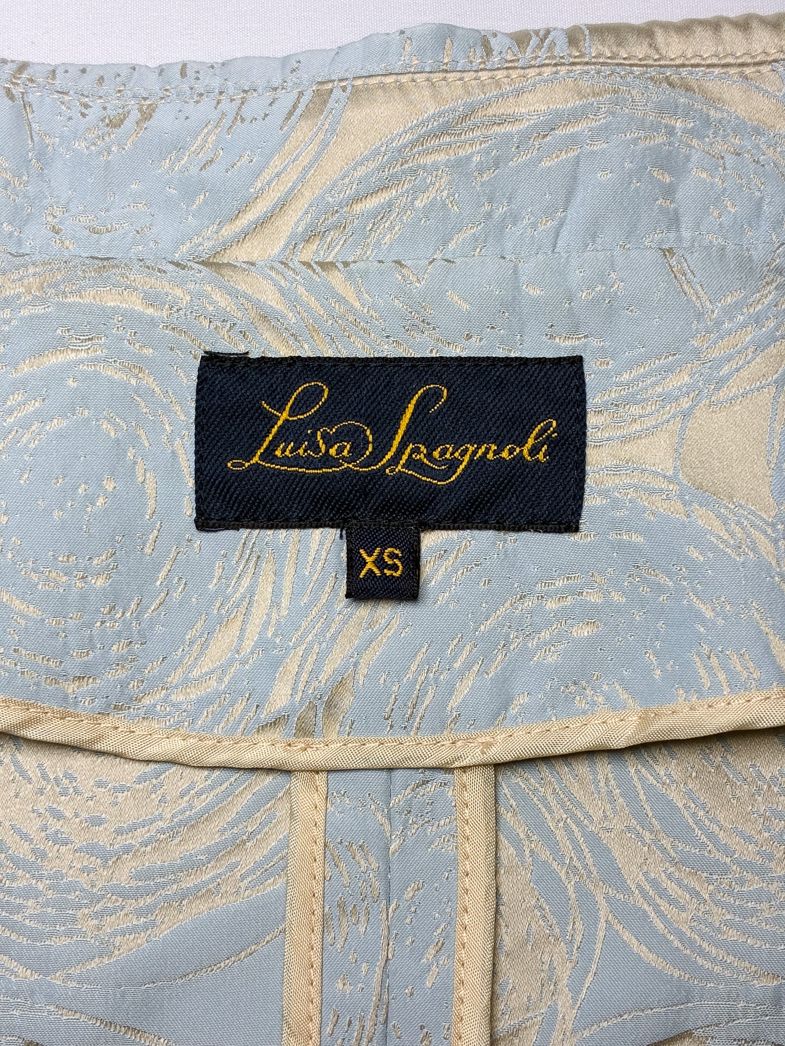 Luisa Spagnoli 2000s Cream & Blue Jacquard Rose Cropped Jacket - XS