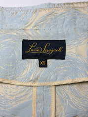 Luisa Spagnoli 2000s Cream & Blue Jacquard Rose Cropped Jacket - XS