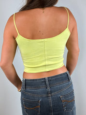 Plein Sud Jeans 2000s Chartreuse Fringe Hook Front Crop Top - S