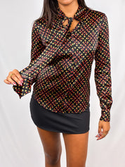 Diane von Furstenberg 2010s Black Silk Tie-Neck Blouse - XS/S