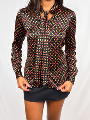 Diane von Furstenberg 2010s Black Silk Tie-Neck Blouse - XS/S