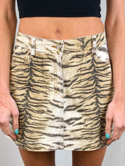 Roberto Cavalli 2000s Tiger Print Denim Mini Skirt - XS/S
