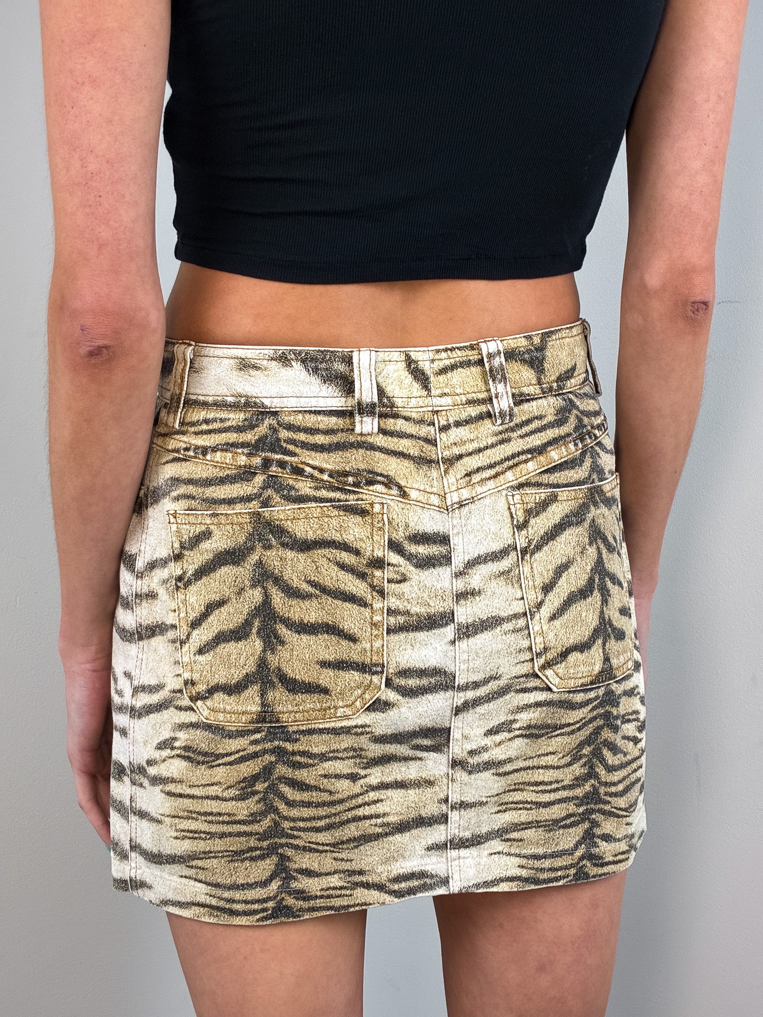 Roberto Cavalli 2000s Tiger Print Denim Mini Skirt - XS/S