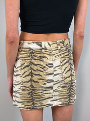 Roberto Cavalli 2000s Tiger Print Denim Mini Skirt - XS/S