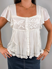Twin-Set 2000s Cream Crochet and Tulle Babydoll Blouse - S