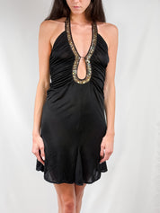 Patrizia Pepe Firenze 2000s Black Ruched Sequin-Trim Halter Dress - XS/S