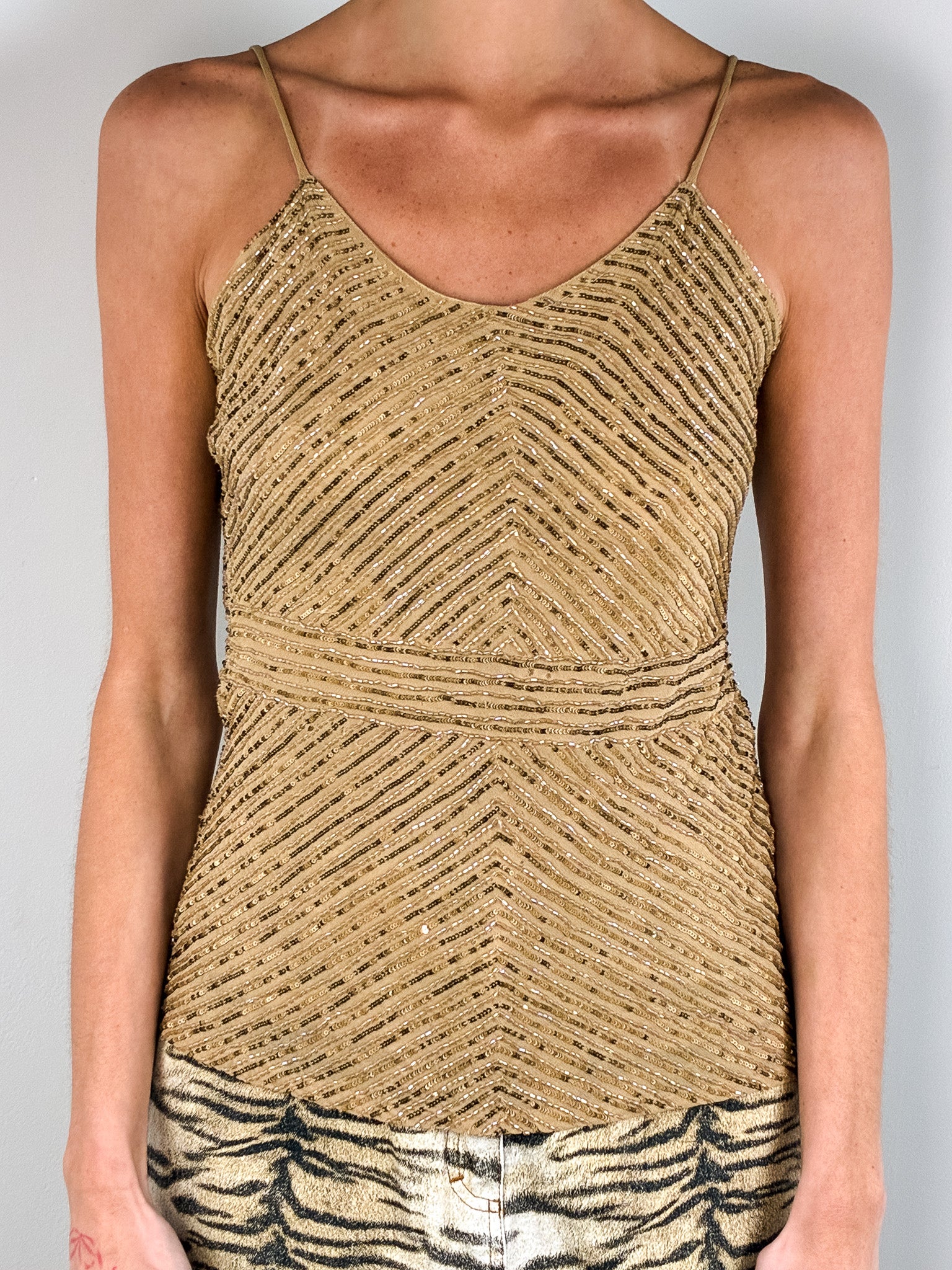 Studio Classics 2000s Gold Chevron Sequin Beaded Cami - XS/S