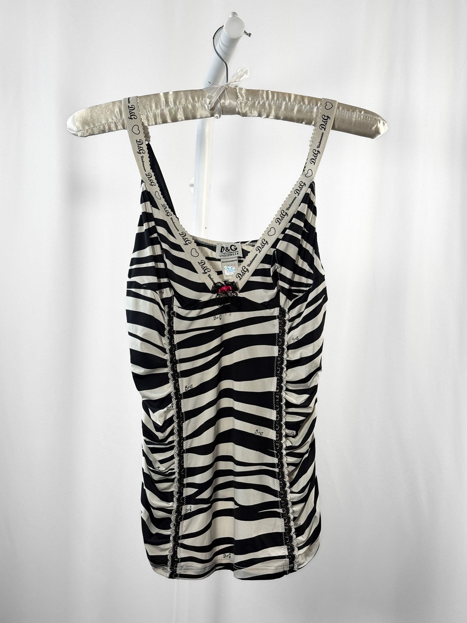 D&G Underwear 2000s Zebra Print Lace Trim Cami - S