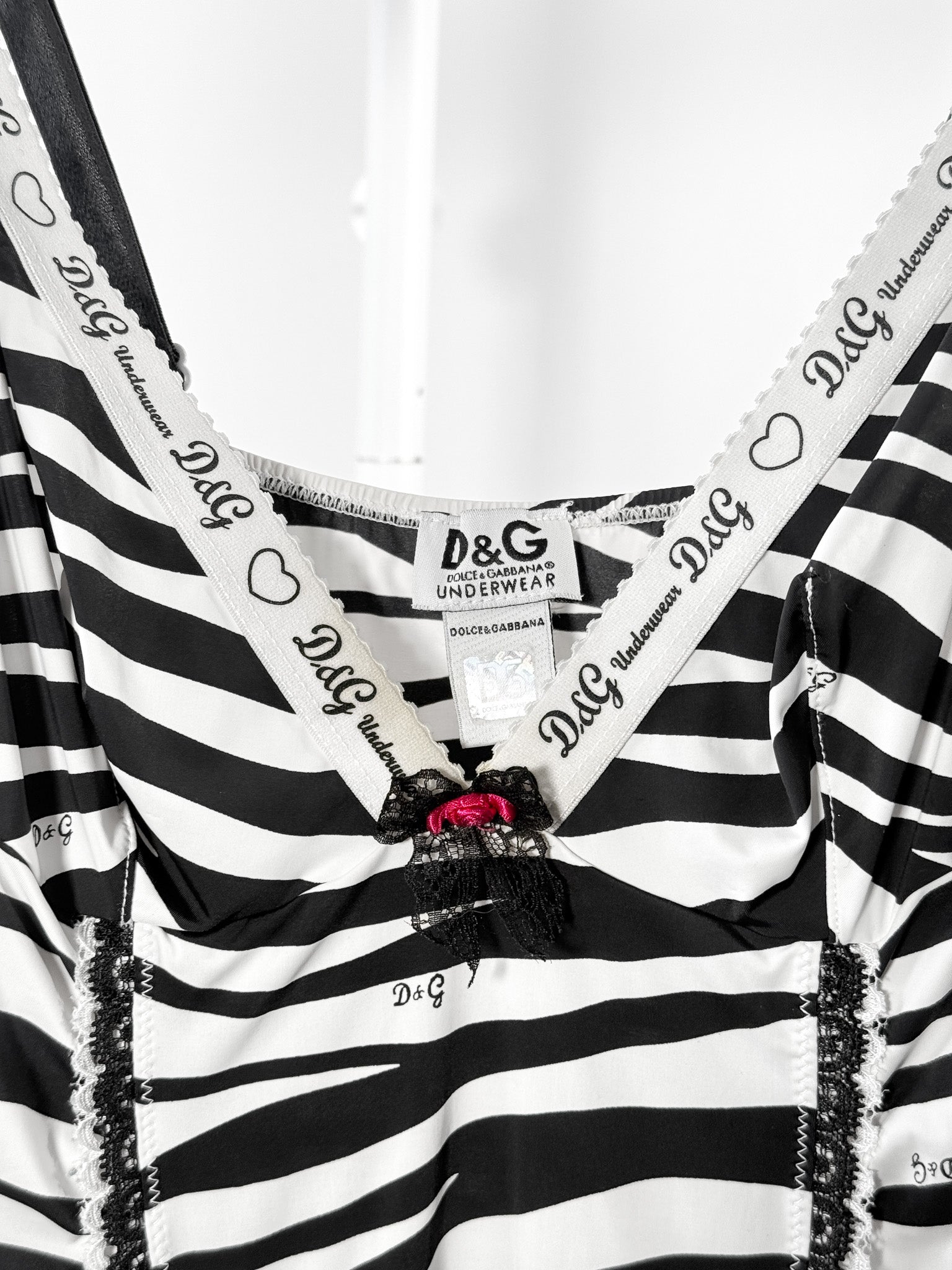 D&G Underwear 2000s Zebra Print Lace Trim Cami - S