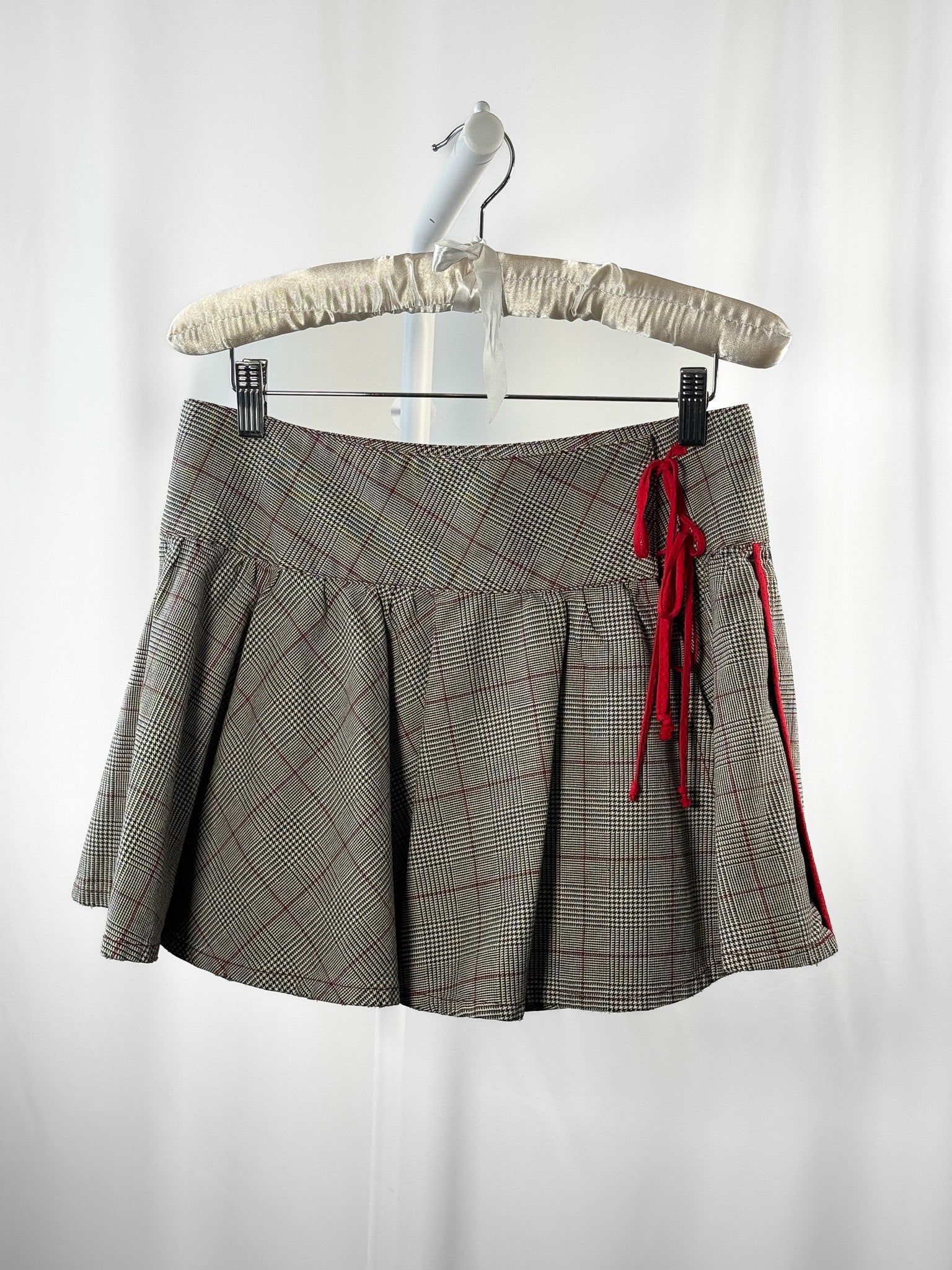 Just Cavalli 2000s Glen Plaid Red Lace-Up Flared Mini Skirt - S/M