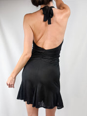 Patrizia Pepe Firenze 2000s Black Ruched Sequin-Trim Halter Dress - XS/S