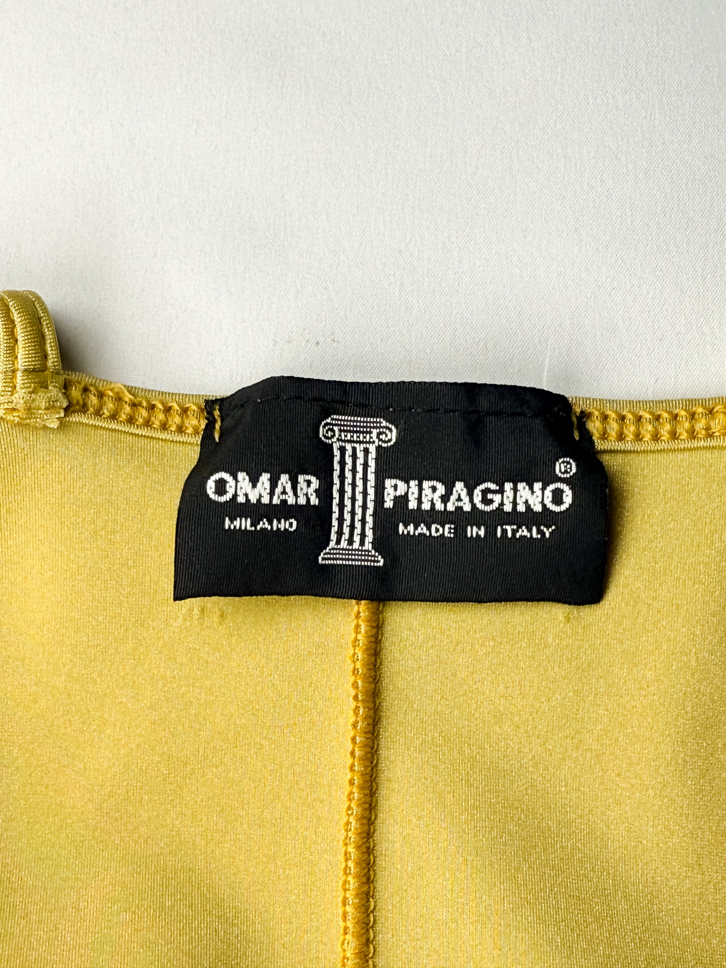 Omar Piragino 2000s Gold Chartreuse Jewel Brooch Halter Mini Dress - S/M