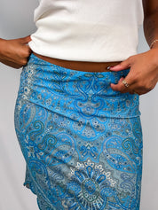 Yigal Azrouel 2000s Blue Paisley Asymmetric Skirt - XS