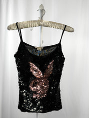 Extyn 2000s Black Sequin Playboy Bunny Cami - S