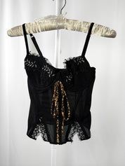 Pierre Cardin 2000s Black Lace Leopard Tie Bustier Top - 34B