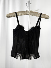 Pierre Cardin 2000s Black Lace Leopard Tie Bustier Top - 34B