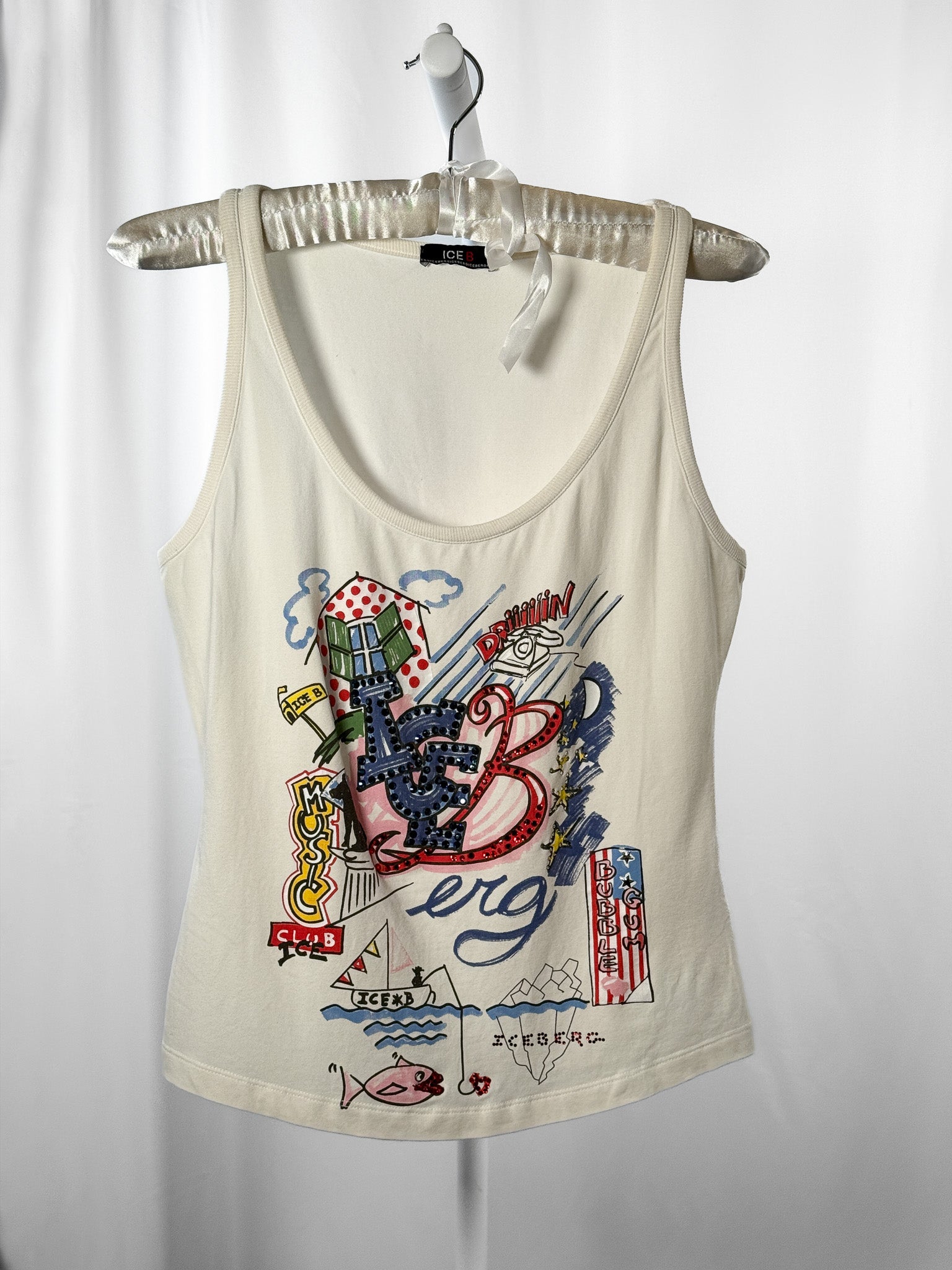 Ice B Iceberg 2000s Cream Pop Art Doodle Print Tank Top - S
