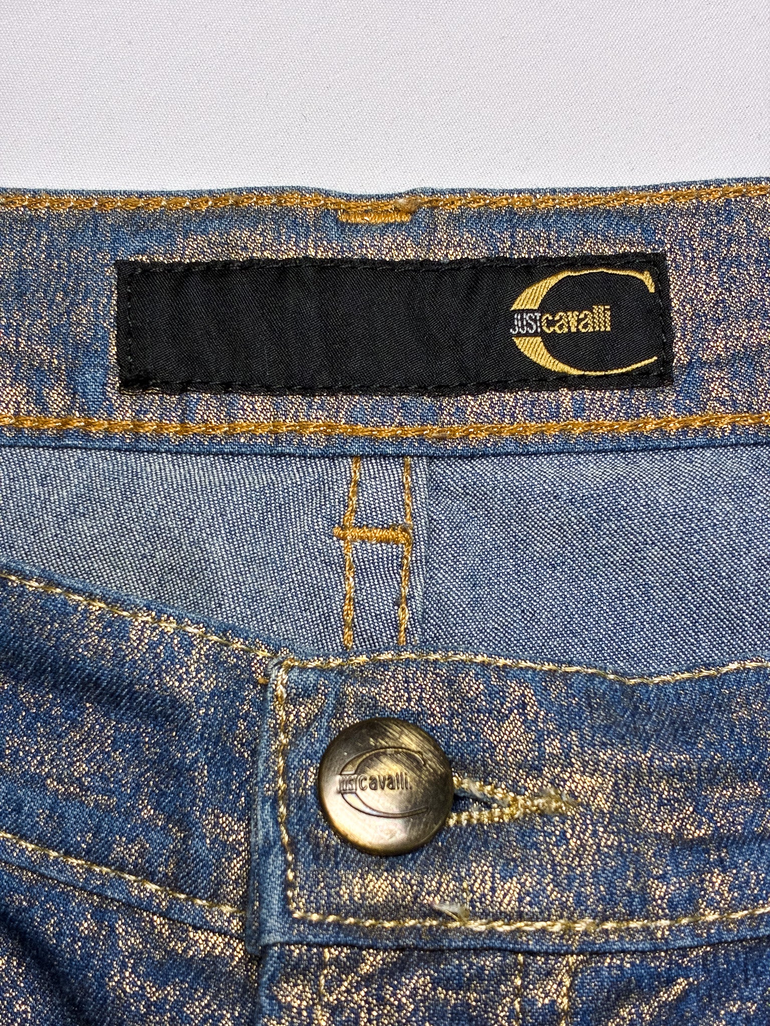 Just Cavalli 2000s Gold-Coated Dark Wash Bootcut Jeans - XS/S