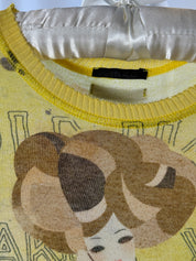 Pinko 2000s Yellow Illustrated Girl Print Cotton Cashmere Tee - S