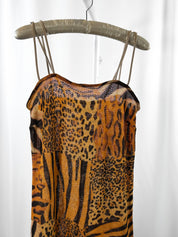 La Perla Oceano 2000s Patchwork Animal Print Fringe Knit Mini Dress - S/M