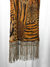 La Perla Oceano 2000s Patchwork Animal Print Fringe Knit Mini Dress - S/M