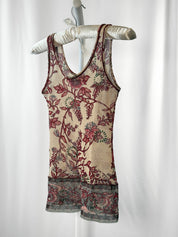 Fuzzi 2000s Cream Burgundy Floral Mesh Tank Top - S