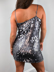 2000s Silver Ombré Paillette Fringe Mini Dress - S