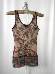 Fuzzi 2000s Cream Burgundy Floral Mesh Tank Top - S