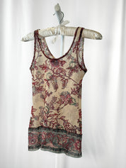 Fuzzi 2000s Cream Burgundy Floral Mesh Tank Top - S