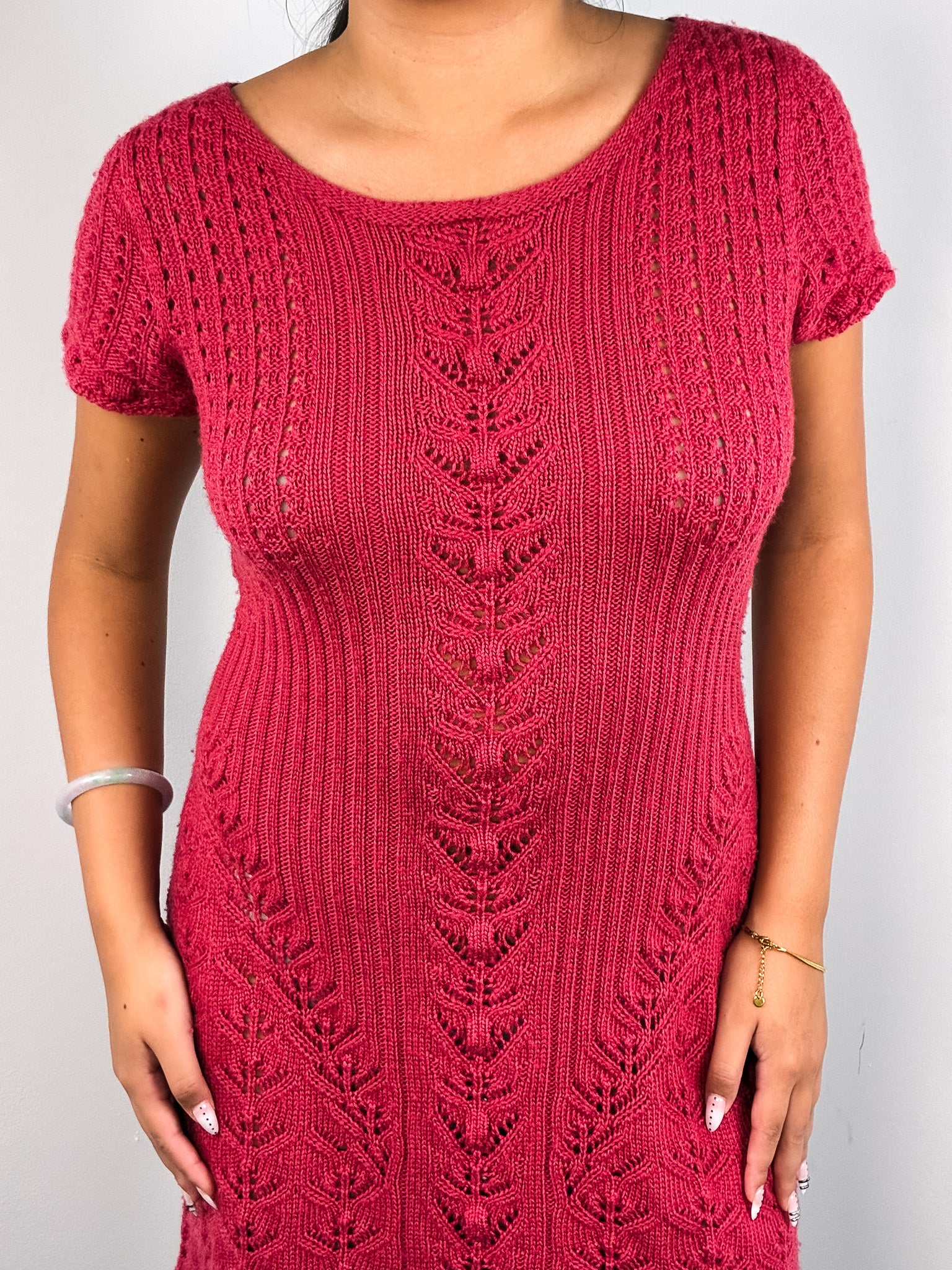 Philosophy di Alberta Ferretti 2000s Red Wool Chevron Knit Dress - S/M