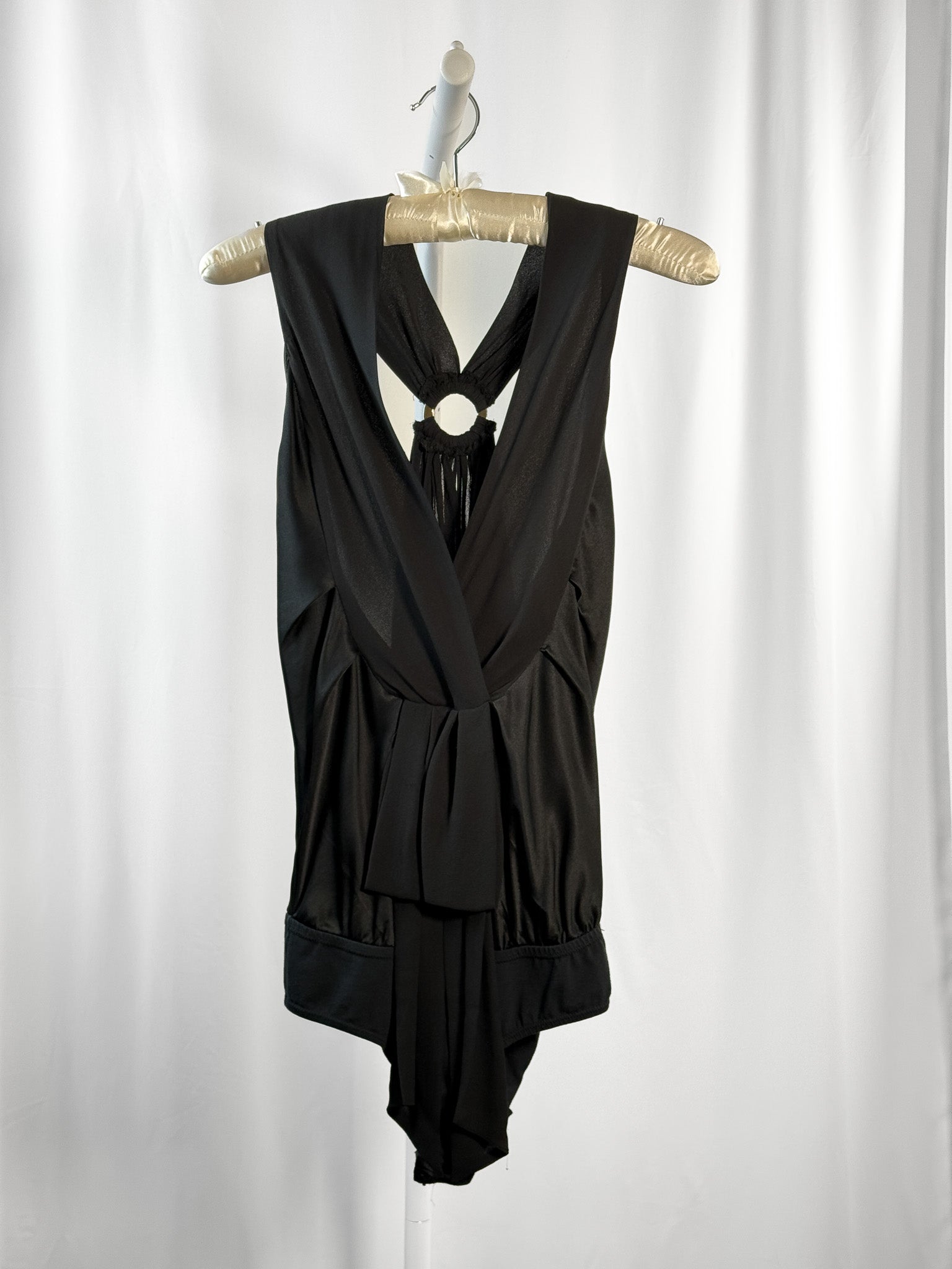 Fornarina 2000s Black Silk Wrap O-Ring Back Bodysuit - S