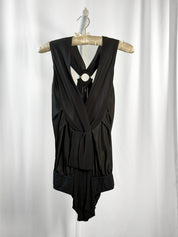 Fornarina 2000s Black Silk Wrap O-Ring Back Bodysuit - S