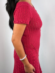 Philosophy di Alberta Ferretti 2000s Red Wool Chevron Knit Dress - S/M