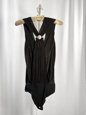 Fornarina 2000s Black Silk Wrap O-Ring Back Bodysuit - S