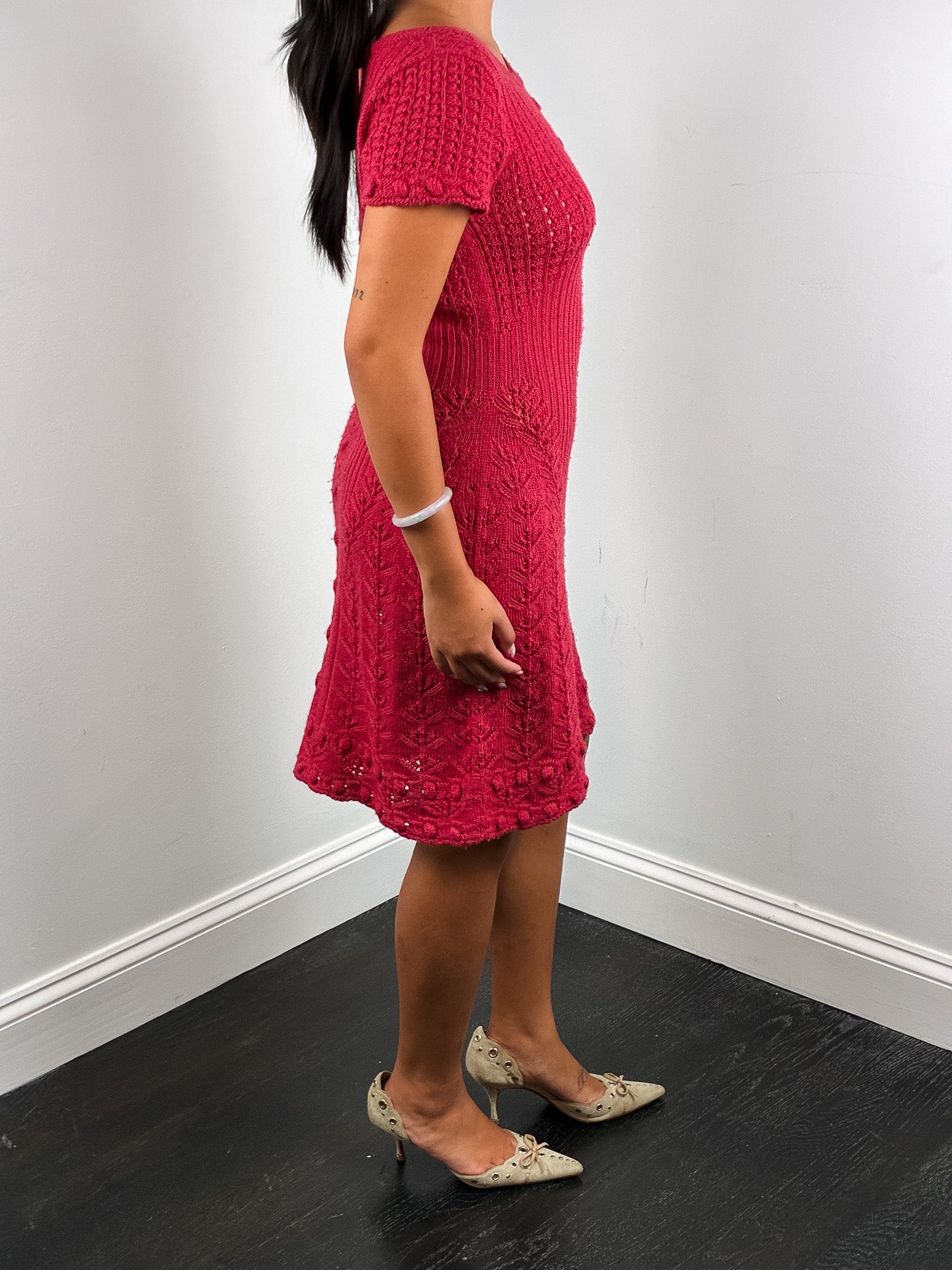 Philosophy di Alberta Ferretti 2000s Red Wool Chevron Knit Dress - S/M
